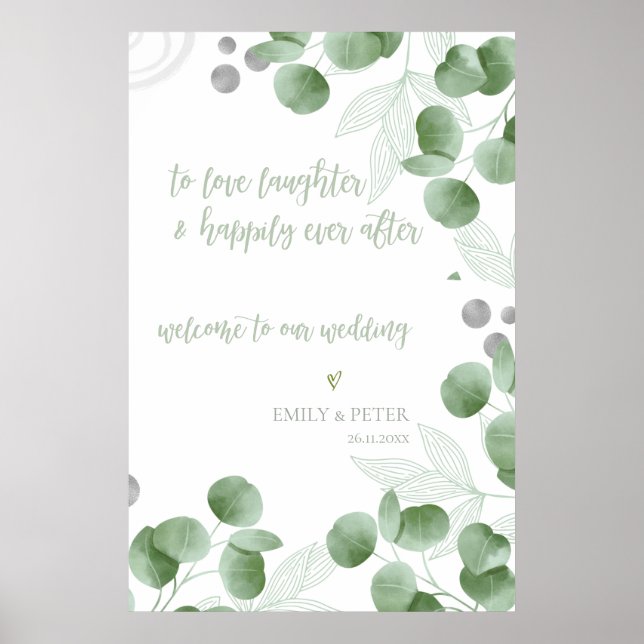 Greenery Eucalyptus Leaves welcome To Our Wedding Poster (Front)
