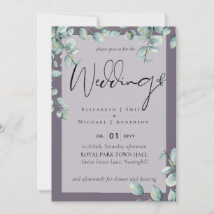 Greenery Eucalyptus Lilac Grey Wedding Invites