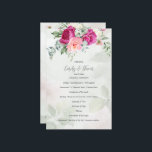 Greenery eucalyptus magenta flower wedding program<br><div class="desc">Greenery eucalyptus magenta peonies roses menu personalized wedding program template.</div>