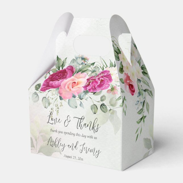 Greenery eucalyptus magenta peony roses custom favor box (Front Side)