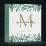Greenery Eucalyptus Monogram Gold Wedding Album Binder<br><div class="desc">Elegant Eucalyptus Greenery Watercolor Monogram Gold Black White Script Name Wedding Memories Photo Album Story 3 ring binder</div>