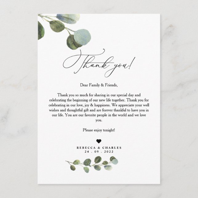 Greenery Eucalyptus Napkin Thank You Note Card (Front)