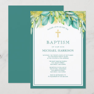 Greenery Eucalyptus Olive Gender Neutral Baptism Invitation