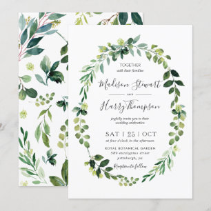 Greenery Eucalyptus Oval Wreath Botanical Wedding Invitation