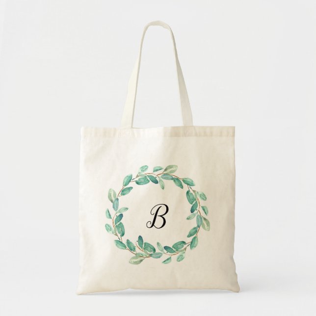 Greenery eucalyptus personalized tote bag (Front)