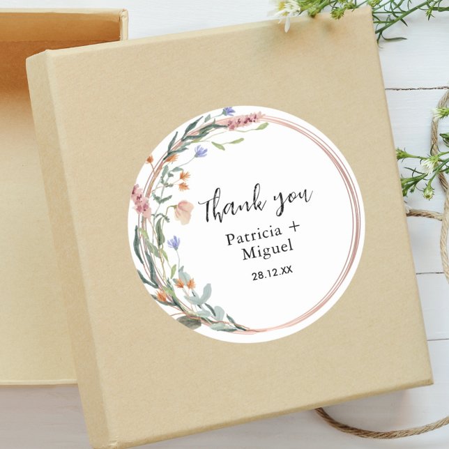 Greenery Eucalyptus Personalized Wedding Thank You Classic Round Sticker (Creator Uploaded)