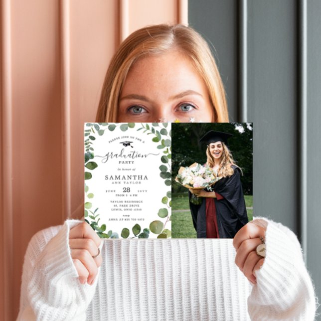 Greenery Eucalyptus Photo Graduation Invitation (Creator Uploaded)