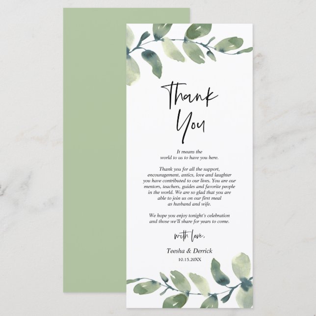 Greenery Eucalyptus Place Setting Thank You Card (Front/Back)