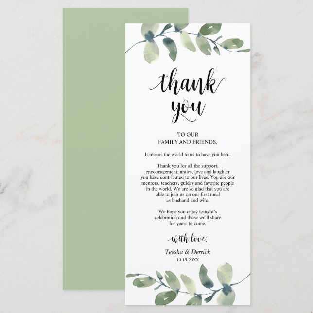 Greenery Eucalyptus Place Setting Thank You Card (Front/Back)