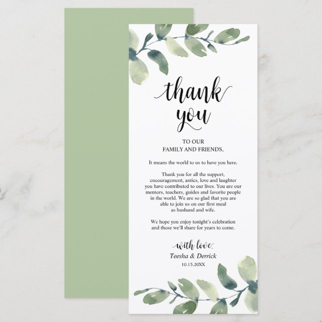 Greenery Eucalyptus Place Setting Thank You Card (Front/Back)