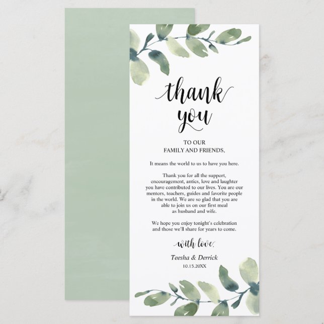 Greenery Eucalyptus Place Setting Thank You Card (Front/Back)