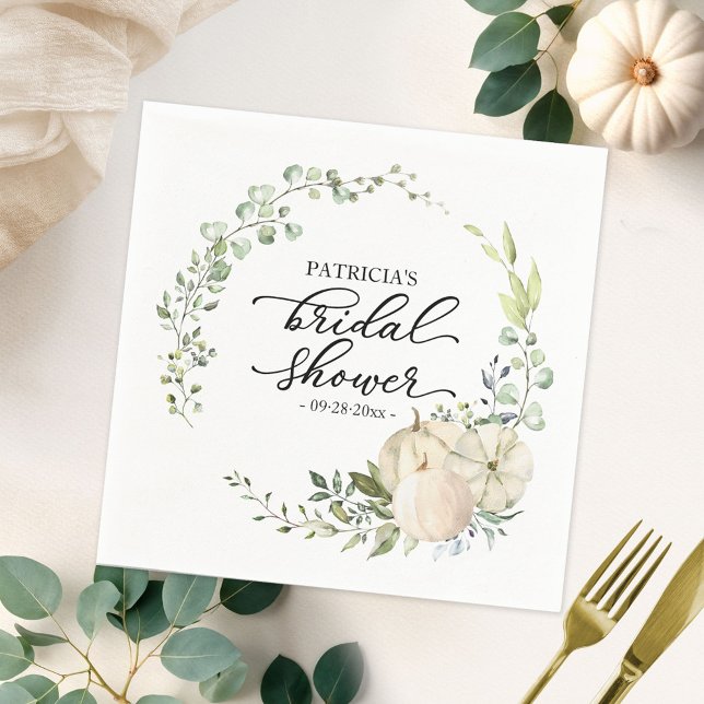 Greenery Eucalyptus Pumpkin Fall Bridal Shower Napkin (Creator Uploaded)