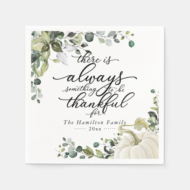 Greenery Eucalyptus Pumpkin Thanksgiving Dinner Napkin (Front)