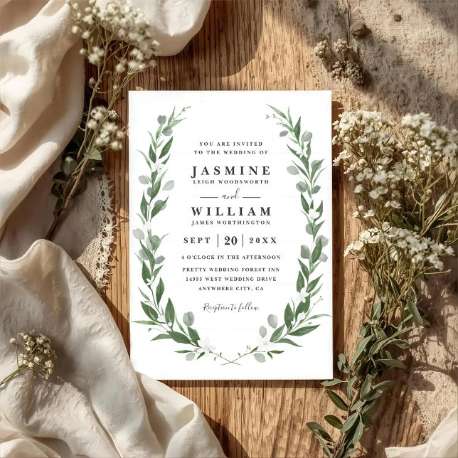 Greenery Eucalyptus Rustic Elegant QR Code Wedding Invitation (Creator Uploaded)