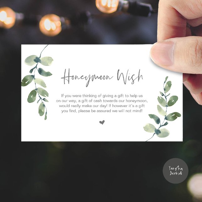 Greenery Eucalyptus, Rustic Honeymoon Wish Fund Enclosure Card (Greenery Eucalyptus, Rustic Honeymoon Wish Fund Enclosure Card in Dark Grey)