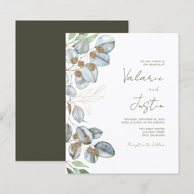 Greenery Eucalyptus Sage Wedding Invitation (Front/Back)