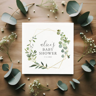 Greenery Eucalyptus Script Baby Shower Napkin