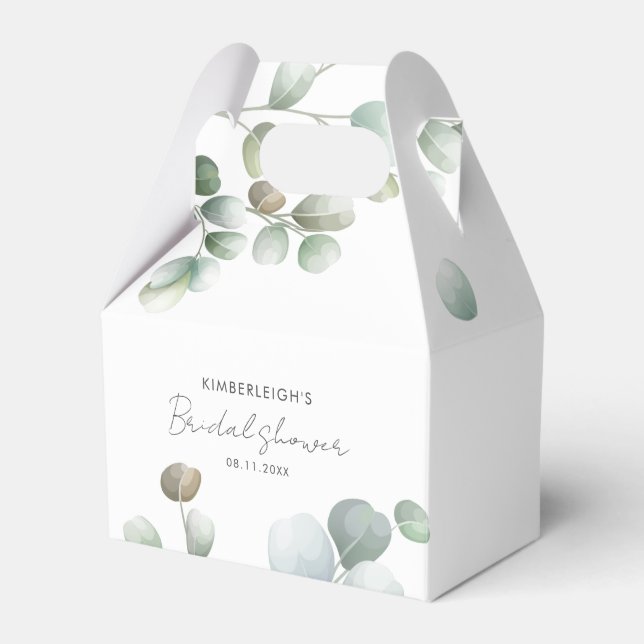 Greenery Eucalyptus Script Bridal Shower Favor Box (Front Side)
