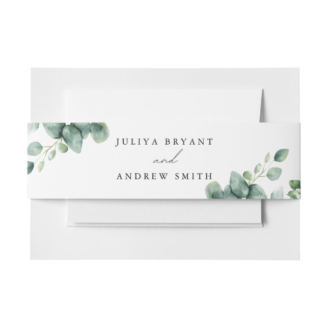Greenery Eucalyptus script  Invitation Belly Band (Front Example)