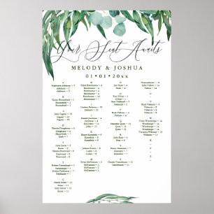 GREENERY EUCALYPTUS SEATING CHART, ALPHABETICAL POSTER