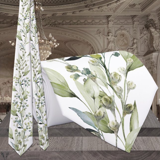 Greenery Eucalyptus Spray & Vines Wedding Neck Tie (Creator Uploaded)