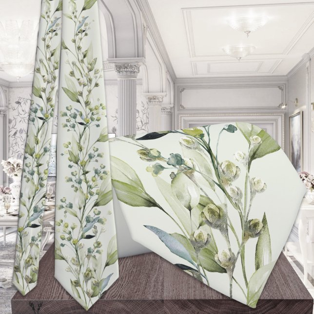 Greenery Eucalyptus Spray Vines Wedding Sage Green Tie (Creator Uploaded)