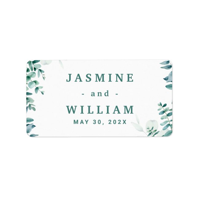 Greenery Eucalyptus Square Frameborder Wedding Label (Front)