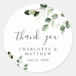 Greenery Eucalyptus  Thank You Gold Wedding Classic Round Sticker