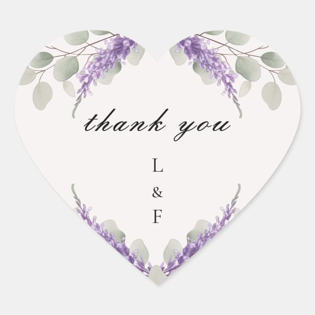 Greenery Eucalyptus Violet Lavender Thank You Heart Sticker (Front)