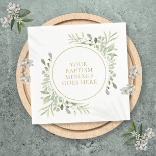 Greenery Eucalyptus Watercolor Baptism Christening Napkin
