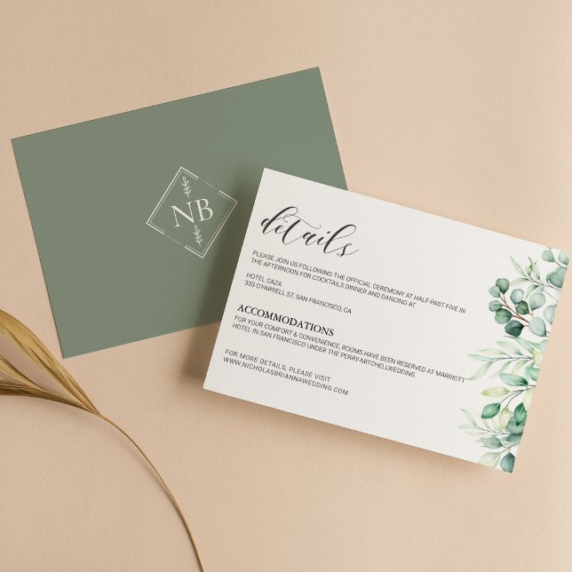 Greenery Eucalyptus Watercolor Details Elegant Enclosure Card (Creator Uploaded)