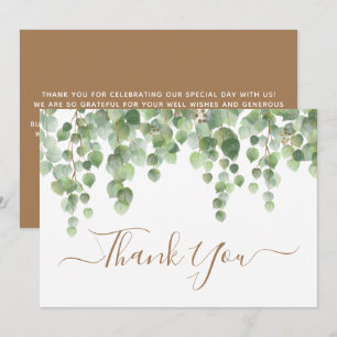 Greenery Eucalyptus Watercolor Gold Script Wedding Thank You Card
