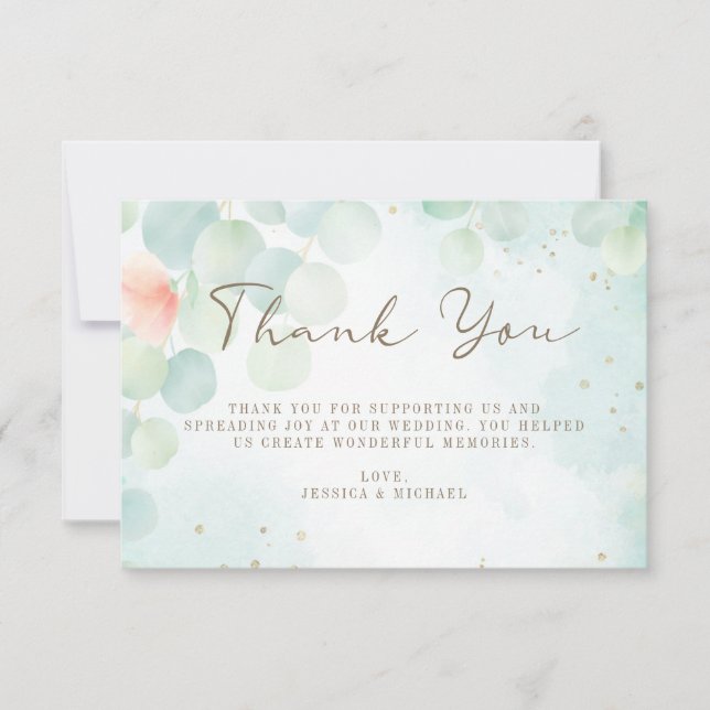 Greenery Eucalyptus Watercolor Ombre Wedding Thank You Card (Front)