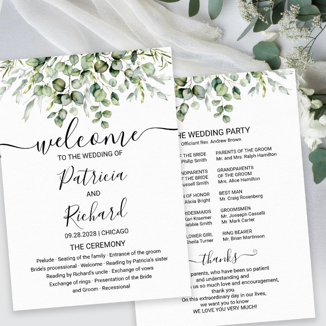 Greenery Eucalyptus Watercolor Wedding Program (Creator Uploaded)
