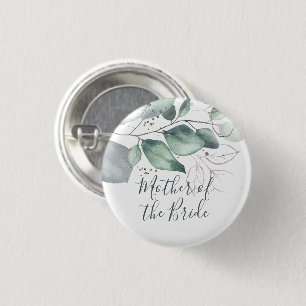 GREENERY EUCALYPTUS WATERCOLOUR BRIDE'S MOTHER 1 INCH ROUND BUTTON