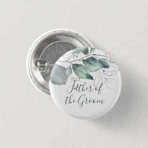 GREENERY EUCALYPTUS WATERCOLOUR GROOM'S FATHER 1 INCH ROUND BUTTON