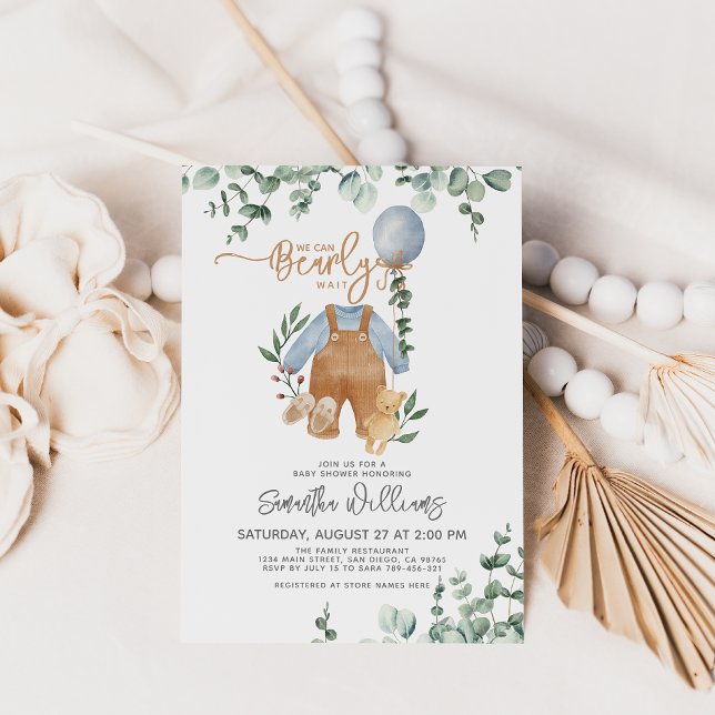 Greenery eucalyptus We can bearly wait Baby Shower Invitation (Creator Uploaded)