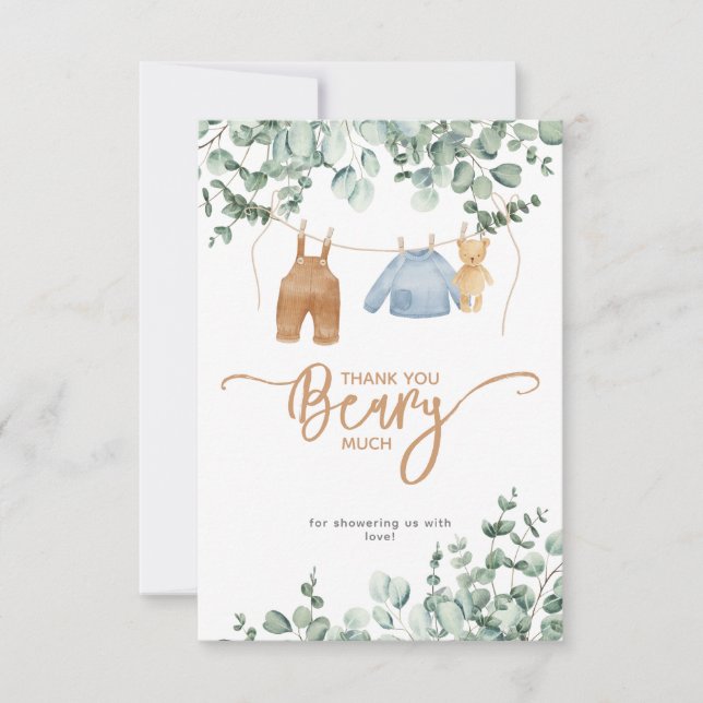 Greenery eucalyptus We can bearly wait Baby Shower Thank You Card (Front)
