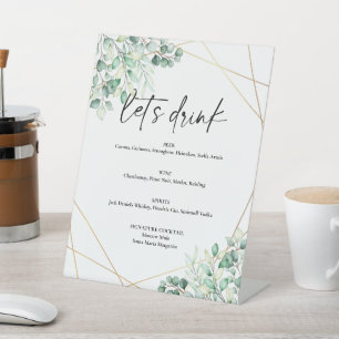 Greenery Eucalyptus Wedding Drinks Bar Menu Pedestal Sign