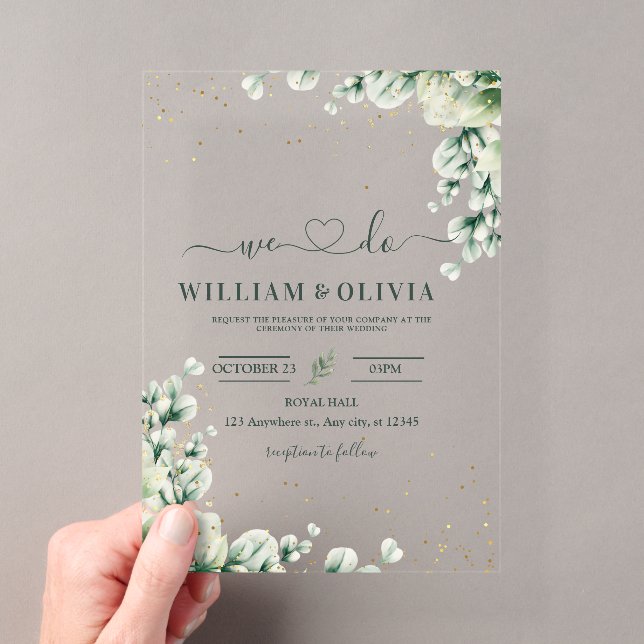 Greenery Eucalyptus Wedding Invite Floral Wedding  Acrylic Invitations (Insitu (Handheld))