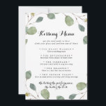 Greenery Eucalyptus Wedding Kissing Menu Game Card<br><div class="desc">This greenery eucalyptus wedding kissing menu game card is perfect for a simple wedding reception. The design features hand-drawn botanical green eucalyptus branches and leaves adorning geometric frames.</div>