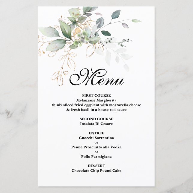 Greenery Eucalyptus wedding Menu Card (Front)
