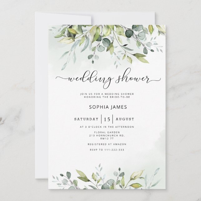Greenery eucalyptus wedding shower invitation (Front)