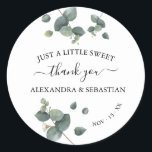 Greenery Eucalyptus Wedding Thank You Classic Round Sticker<br><div class="desc">Greenery watercolor eucalyptus design. Add your event information and for further customization,  click the link "click to customize further". ~ Check collection for matching games,  invitation,  signs,  and more ~</div>