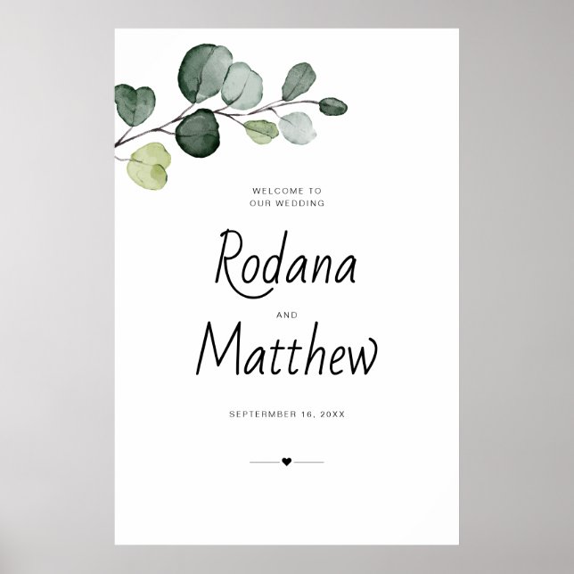 Greenery Eucalyptus Welcome Wedding Sign (Front)