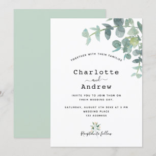 Greenery eucalyptus white elegant wedding invitation