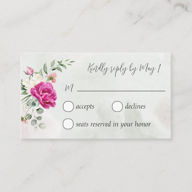 Greenery eucalyptus white roses RSVP Enclosure Card (Front)