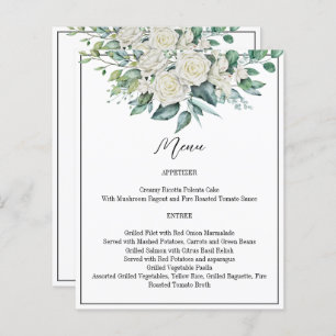 Greenery eucalyptus white roses wedding menu card