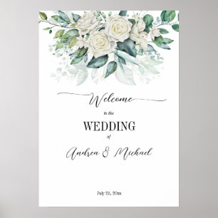 Greenery eucalyptus white roses wedding  poster