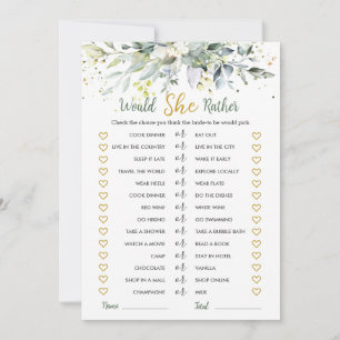 Greenery Eucalyptus Would She Rather Bridal Game Invitation